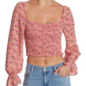 REVOLVE Camilla Floral Arabella Top (floral pink crop from LIKELY)